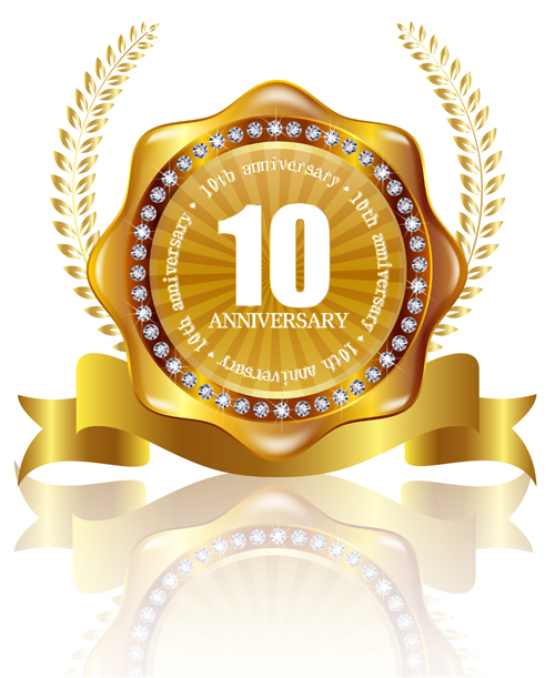 Golden labels with diamonds and laurel wreath vectors 10