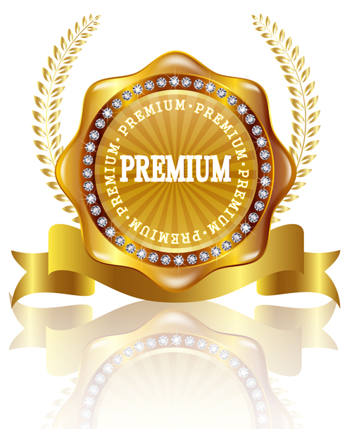Golden labels with diamonds and laurel wreath vectors 11 Golden labels with diamonds and laurel wreath vectors 11
