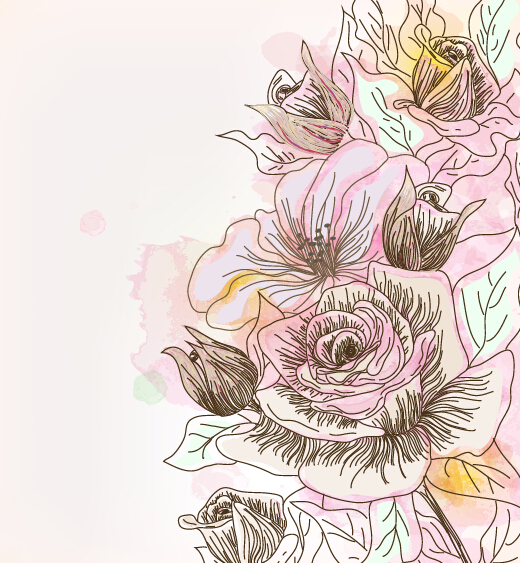 Hand drawn flower retor vector material 02 Hand drawn flower retor vector material 02