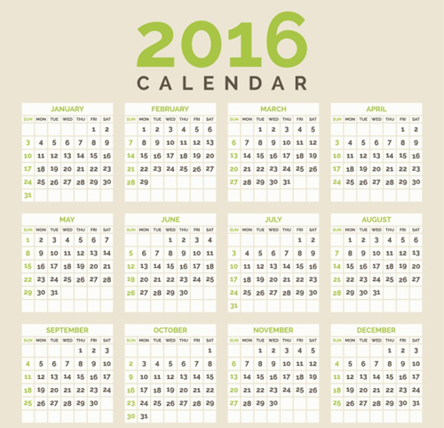 Simple 2016 Calendar design vectors