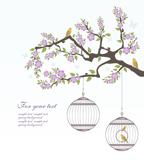 Spring birds with flower background art Spring birds with flower background art