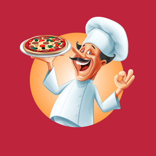 Vintage pizza poster with chef vector 04 Vintage pizza poster with chef vector 04