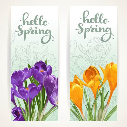 Yellow with purple flower banners vector 03 Yellow with purple flower banners vector 03
