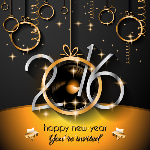 year ornaments new labels golden background 2016 
