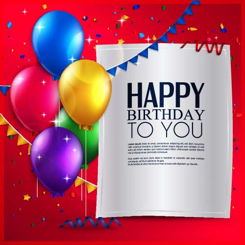Balloons with triangle flag birthday card vector 04 Balloons with triangle flag birthday card vector 04
