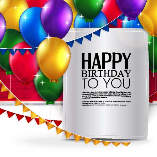 Balloons with triangle flag birthday card vector 05 Balloons with triangle flag birthday card vector 05