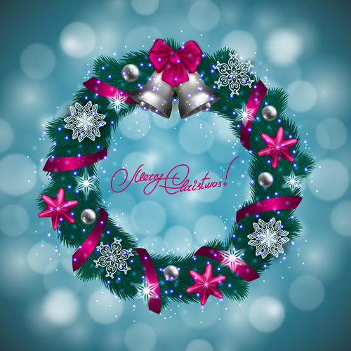 Christamas wreath with halation background vector 02 Christamas wreath with halation background vector 02