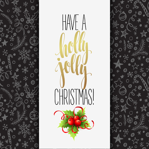 Christmas cards with holly berry vector material 03 Christmas cards with holly berry vector material 03
