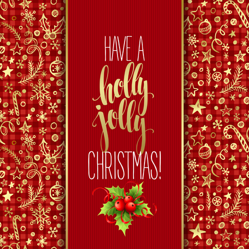 Christmas cards with holly berry vector material 05 Christmas cards with holly berry vector material 05