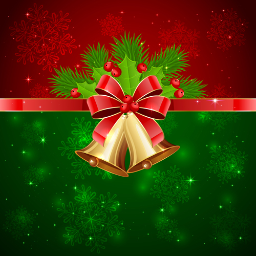 Christmas holly berry with bells vector background 02