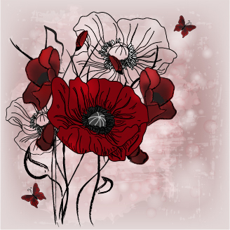 Hand drawn flower retor vector material 03 Hand drawn flower retor vector material 03