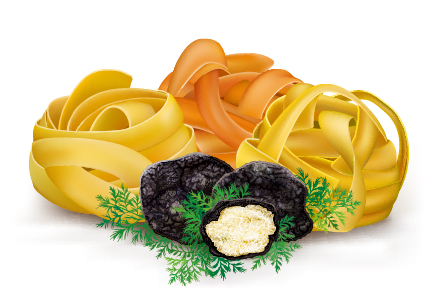Italian pasta with black truffle vector