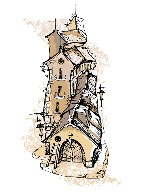 Old street hand drawing sketch vector 04 Old street hand drawing sketch vector 04