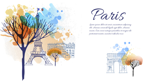 Romantic paris with watercolor tree vector background Romantic paris with watercolor tree vector background