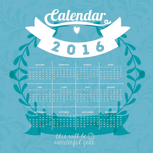 Simple wall calendar 2016 design vectors set 14 Simple wall calendar 2016 design vectors set 14