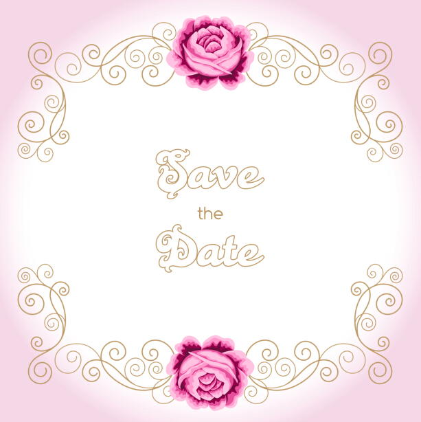 Vintage flower with wedding invitation vector 02
