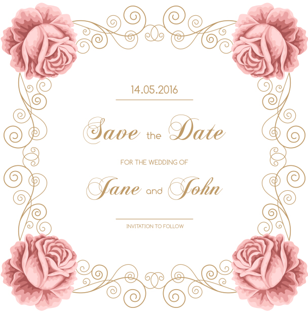 Vintage flower with wedding invitation vector 03 Vintage flower with wedding invitation vector 03