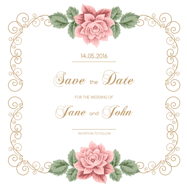 Vintage flower with wedding invitation vector 04 Vintage flower with wedding invitation vector 04