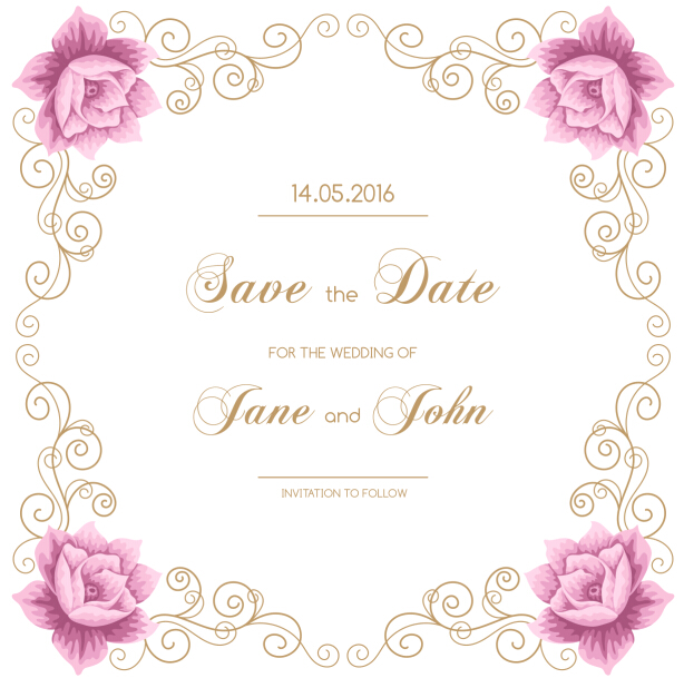 Vintage flower with wedding invitation vector 12 Vintage flower with wedding invitation vector 12
