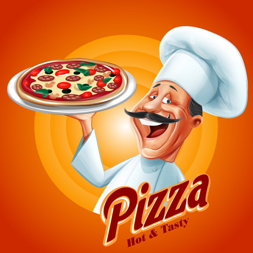 Vintage pizza poster with chef vector 02 Vintage pizza poster with chef vector 02