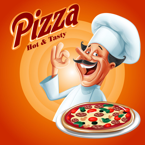 Vintage pizza poster with chef vector 03 Vintage pizza poster with chef vector 03