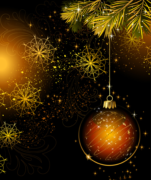 Christmas baubles with golden ornaments vector material