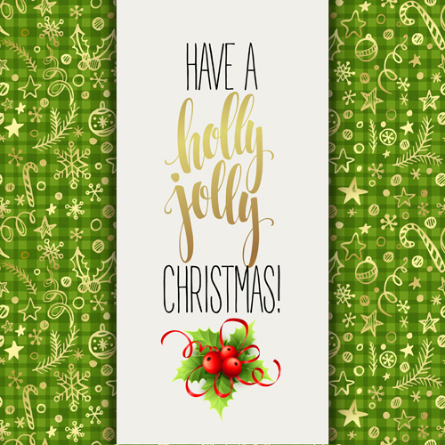 Christmas cards with holly berry vector material 02 Christmas cards with holly berry vector material 02