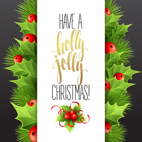 Christmas cards with holly berry vector material 07 Christmas cards with holly berry vector material 07