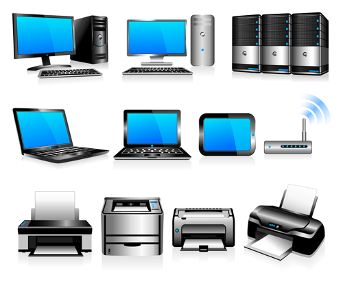 Computer and printer vector material Computer and printer vector material