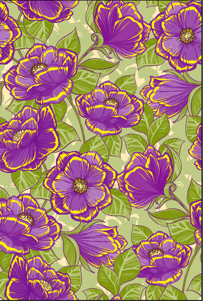 yellow seamless purple pattern flowers 