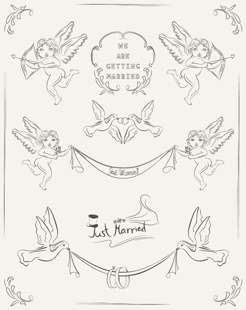Romantic wedding Invitation cards hand drawn vector 01 Romantic wedding Invitation cards hand drawn vector 01