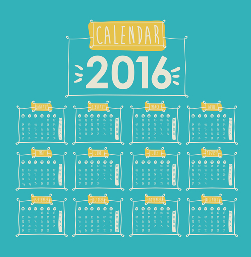 Simple wall calendar 2016 design vectors set 05 Simple wall calendar 2016 design vectors set 05