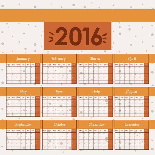Simple wall calendar 2016 design vectors set 06 Simple wall calendar 2016 design vectors set 06