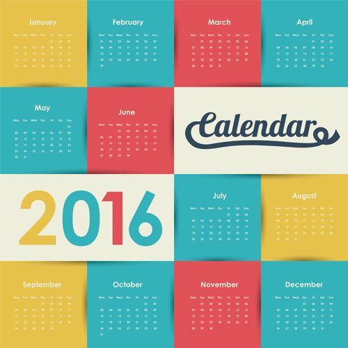 Simple wall calendar 2016 design vectors set 07 Simple wall calendar 2016 design vectors set 07