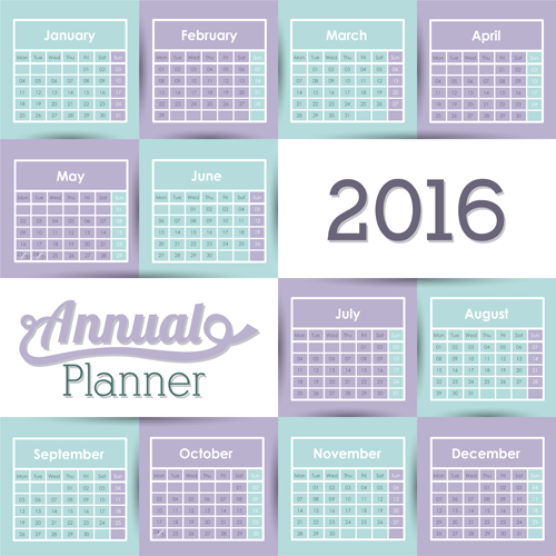 Simple wall calendar 2016 design vectors set 08 Simple wall calendar 2016 design vectors set 08