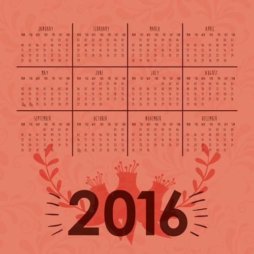 Simple wall calendar 2016 design vectors set 11 Simple wall calendar 2016 design vectors set 11