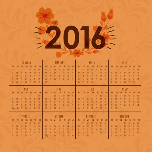 Simple wall calendar 2016 design vectors set 12 Simple wall calendar 2016 design vectors set 12