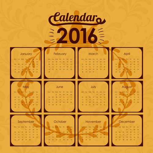 Simple wall calendar 2016 design vectors set 17 Simple wall calendar 2016 design vectors set 17