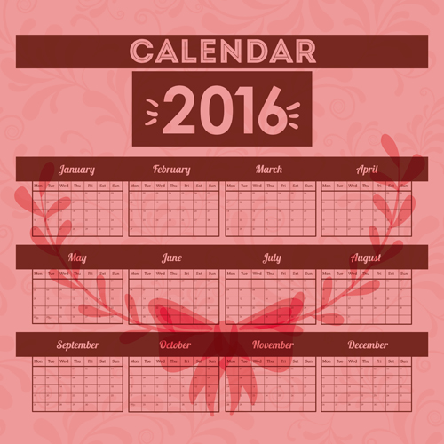 Simple wall calendar 2016 design vectors set 18