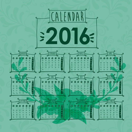 Simple wall calendar 2016 design vectors set 19 Simple wall calendar 2016 design vectors set 19