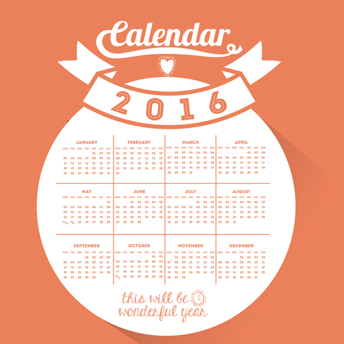 Simple wall calendar 2016 design vectors set 20 Simple wall calendar 2016 design vectors set 20