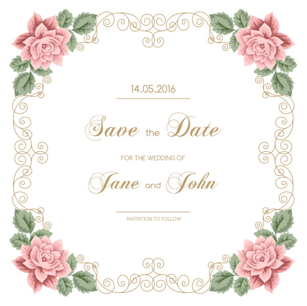 Vintage flower with wedding invitation vector 05 Vintage flower with wedding invitation vector 05