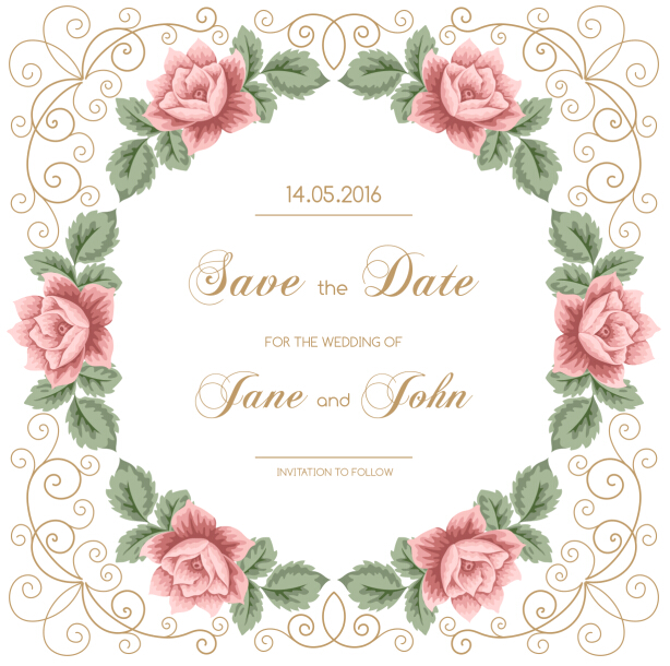 Vintage flower with wedding invitation vector 06
