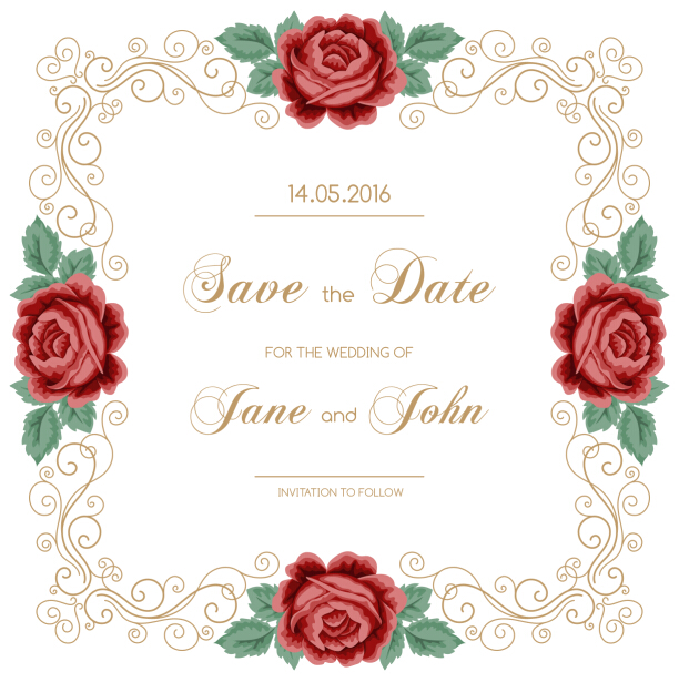 Vintage flower with wedding invitation vector 07
