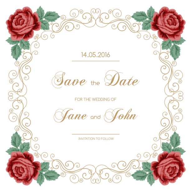 Vintage flower with wedding invitation vector 08