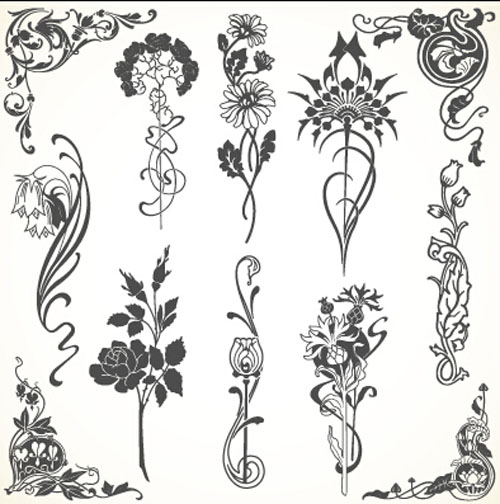 Vintage flowers ornaments material vectors Vintage flowers ornaments material vectors