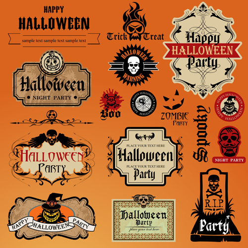 Vintage halloween labels vectors material Vintage halloween labels vectors material