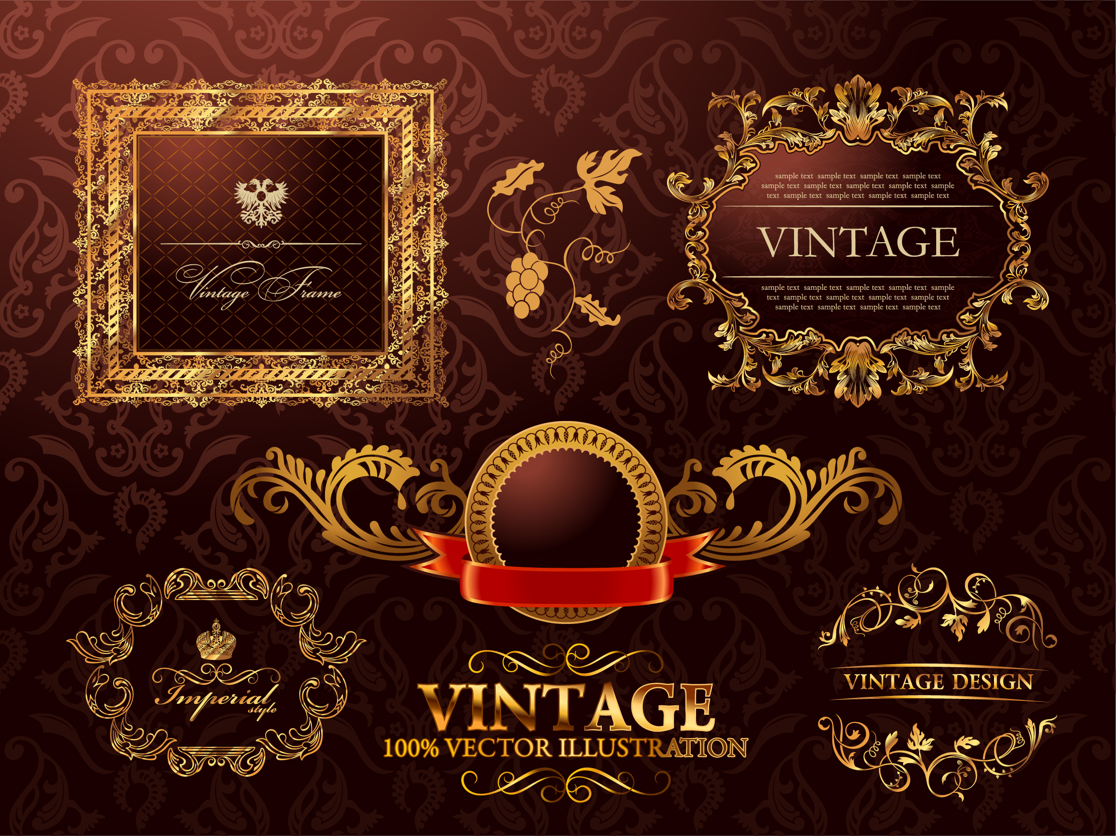 Vintage luxury frame golden vector 02