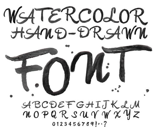 Watercolor alphabet letter with numebrs vector 01