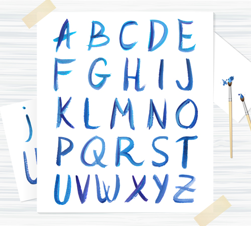 Watercolor alphabet letter with numebrs vector 03